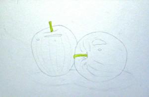 Как нарисовать яблоко акварелью - шаг 1