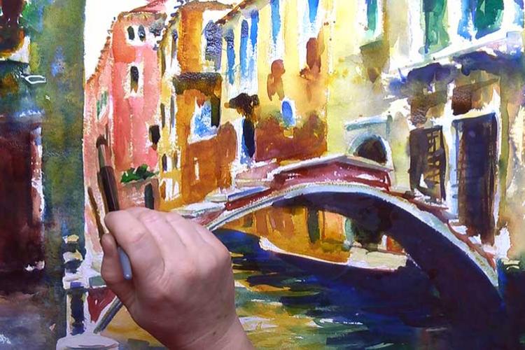 Рисуем венецианский мост акварелью