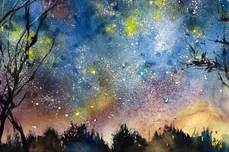 Рисуем звёздное ночное небо акварелью в три шага