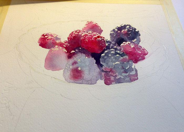 Рисуем ягоды акварелью - шаг 1