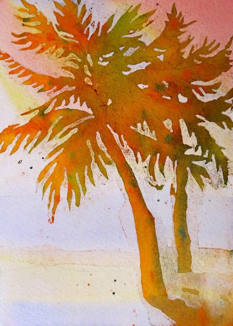 Рисуем пальмы акварелью - шаг 4