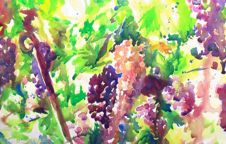 виноград акварелью, шаг 5