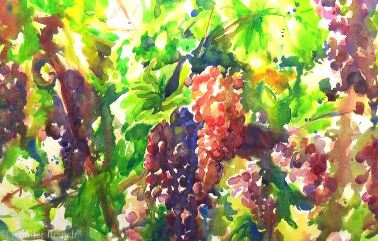 виноград акварелью, шаг 7