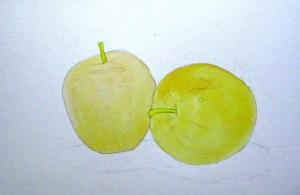Как нарисовать яблоко акварелью - шаг 2