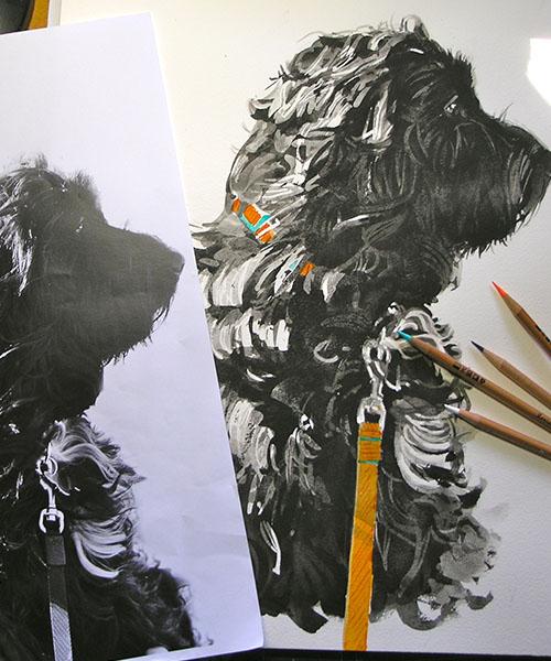Рисуем черно-белую собаку акварелью - шаг 10