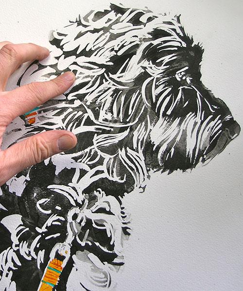 Рисуем черно-белую собаку акварелью - шаг 7
