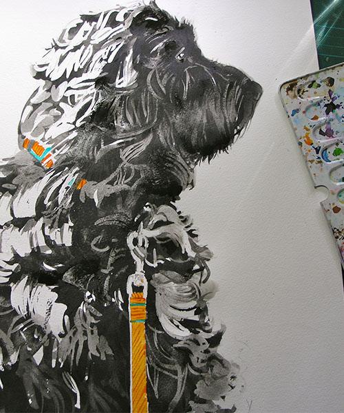 Рисуем черно-белую собаку акварелью - шаг 8