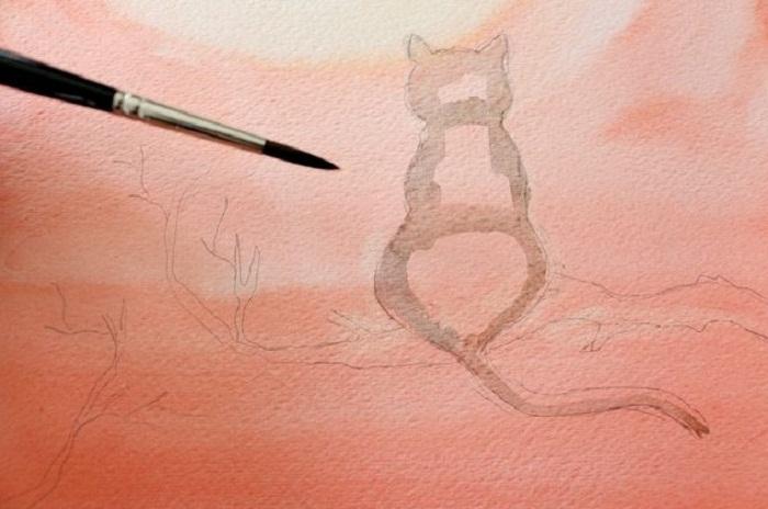 Рисуем черного кота акварелью - шаг 5