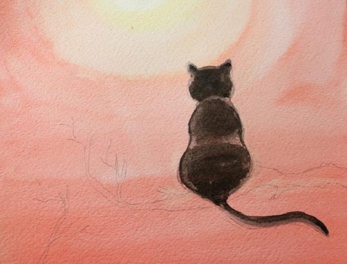 Рисуем черного кота акварелью - шаг 6