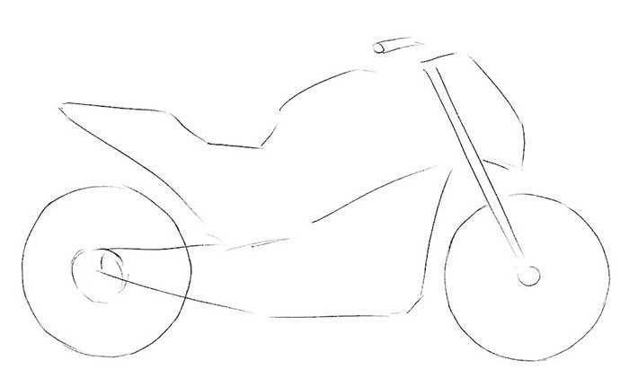 как нарисовать мотоцикл - шаг 2