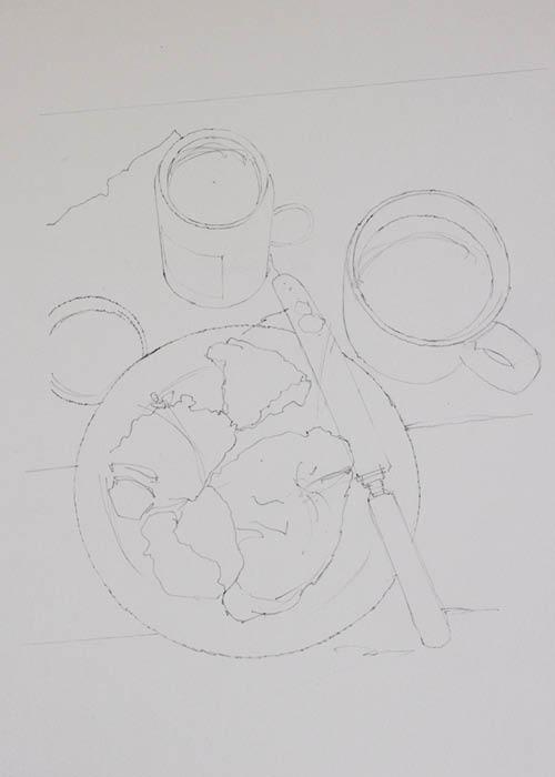 Рисуем натюрморт с видом сверху акварелью - шаг 1