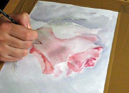 Рисуем розу акварелью - шаг 5