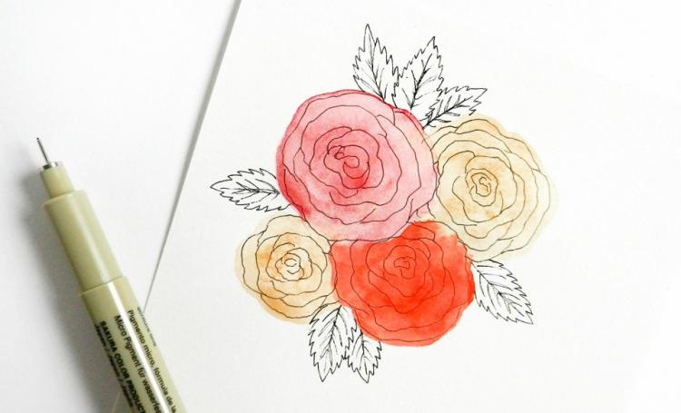 Как нарисовать розы акварелью - шаг 3