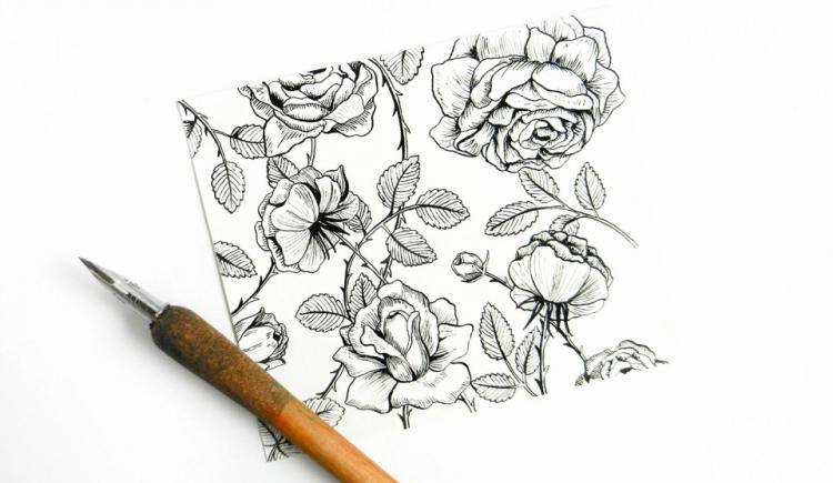 Рисуем винтажные розы чернилами - шаг 11