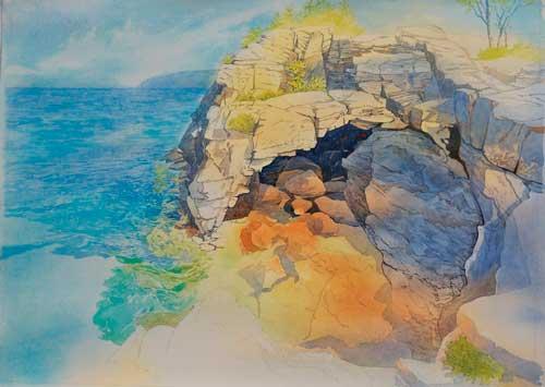 Рисуем скалистое побережье акварелью - шаг 11