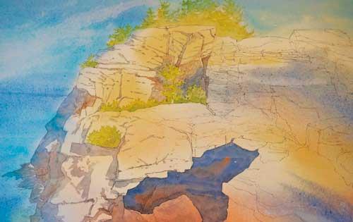 Рисуем скалистое побережье акварелью - шаг 7