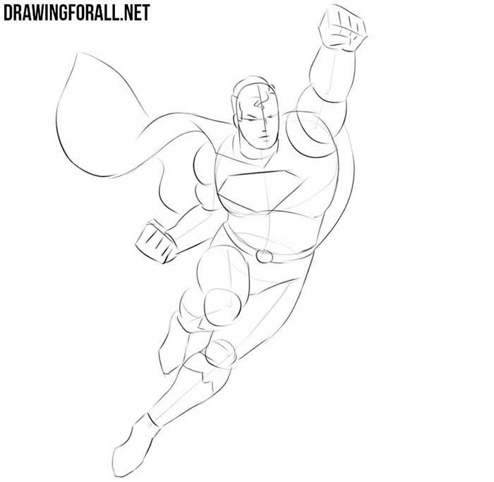 как нарисовать супермена в полете - шаг 2