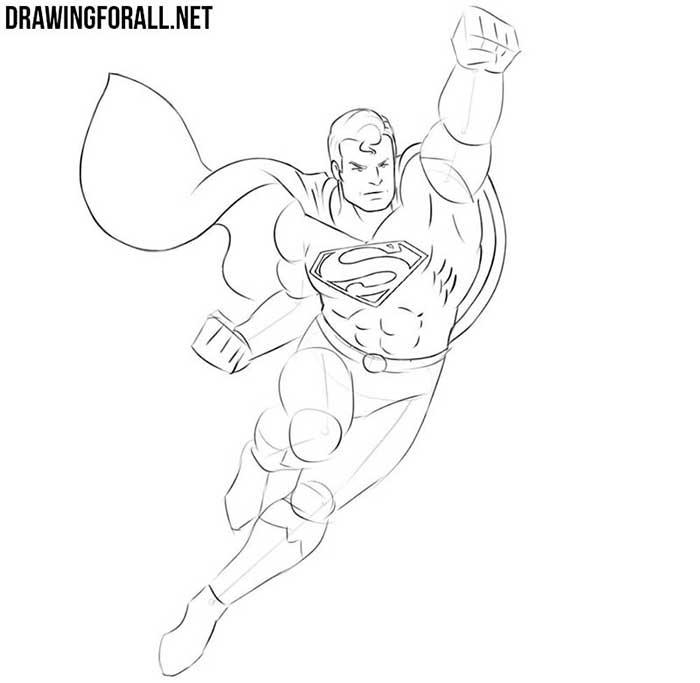 как нарисовать супермена в полете - шаг 5