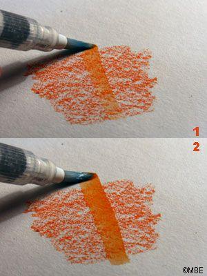 превращение акварельного карандаша в краску с помощью водяной кисти