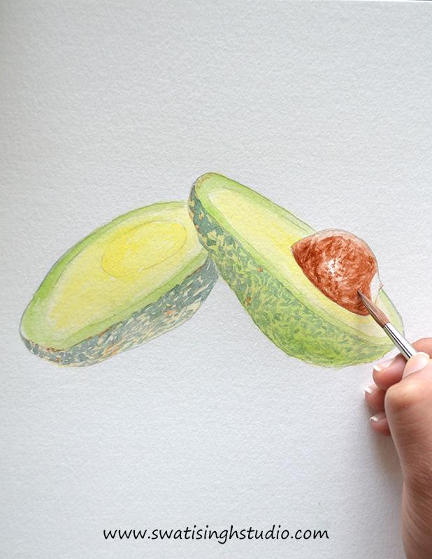 Рисуем авокадо акварелью - шаг 9