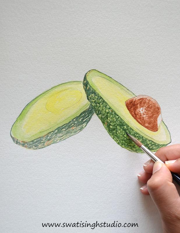 Рисуем авокадо акварелью - шаг 10