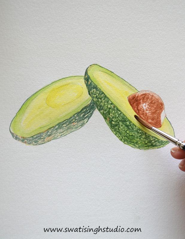 Рисуем авокадо акварелью - шаг 11