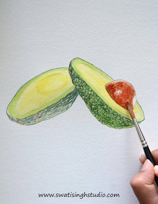 Рисуем авокадо акварелью - шаг 13