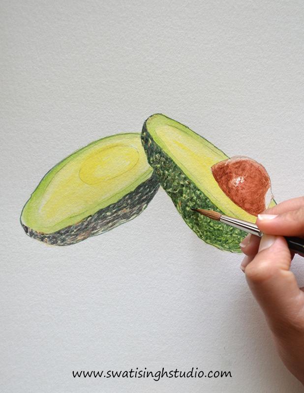 Рисуем авокадо акварелью - шаг 15