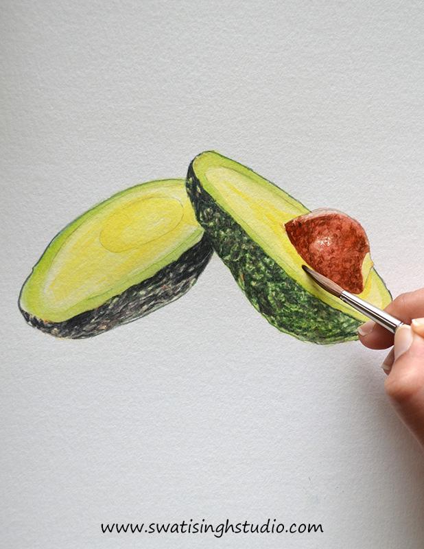 Рисуем авокадо акварелью - шаг 16