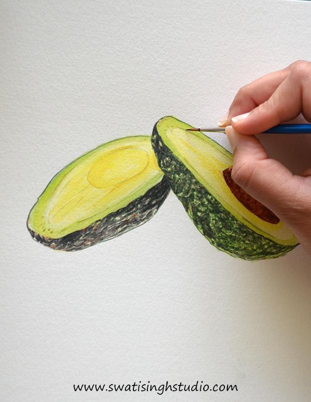 Рисуем авокадо акварелью - шаг 17