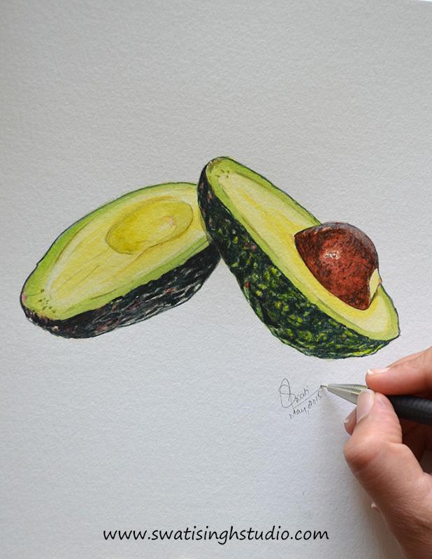 Рисуем авокадо акварелью - шаг 18