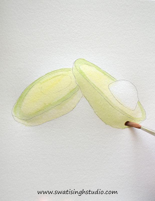 Рисуем авокадо акварелью - шаг 3