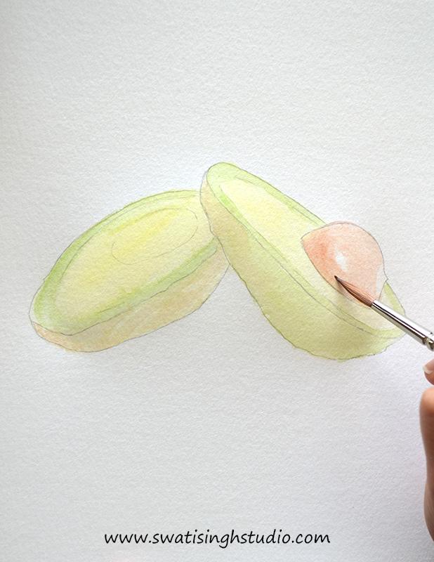 Рисуем авокадо акварелью - шаг 4