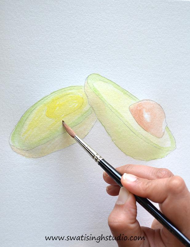 Рисуем авокадо акварелью - шаг 5