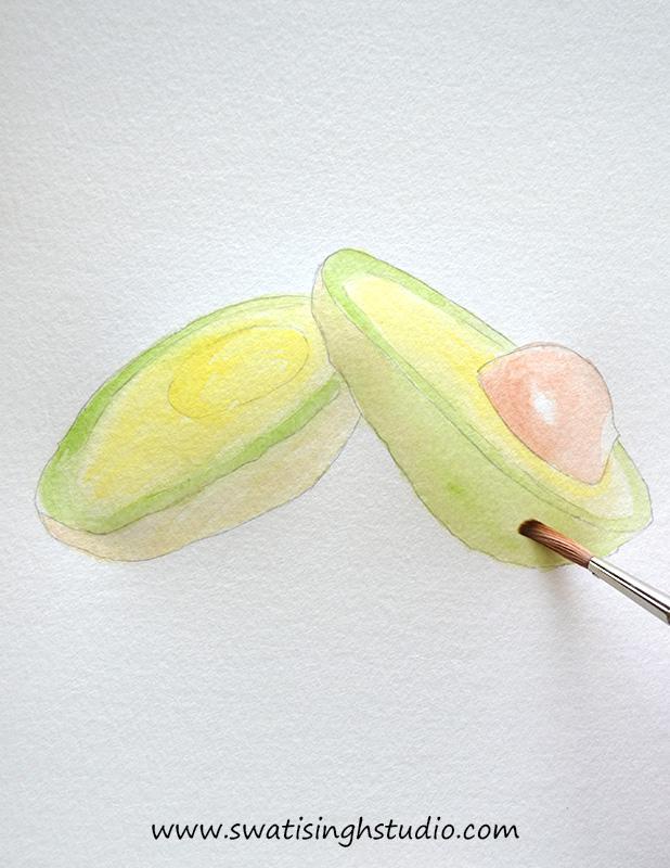 Рисуем авокадо акварелью - шаг 6