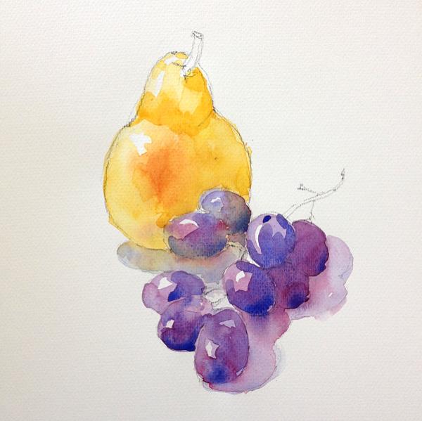 Рисуем виноград и грушу - шаг 2