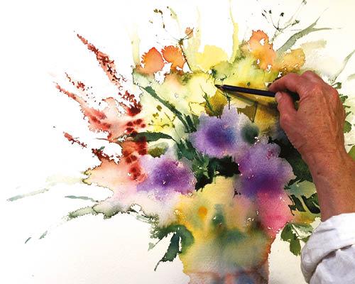 Как рисовать цветы акварелью свободными мазками - пошаговый урок