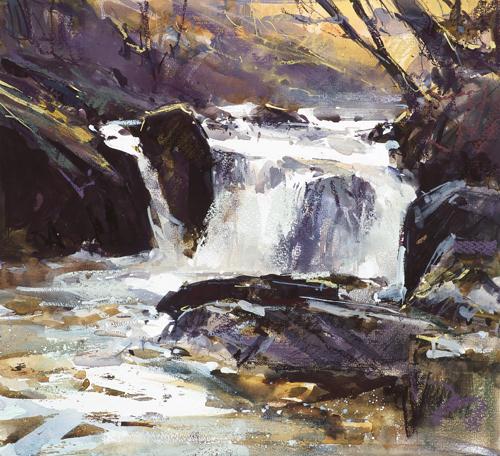 картина «Waterfall, East Okement River» акварелью