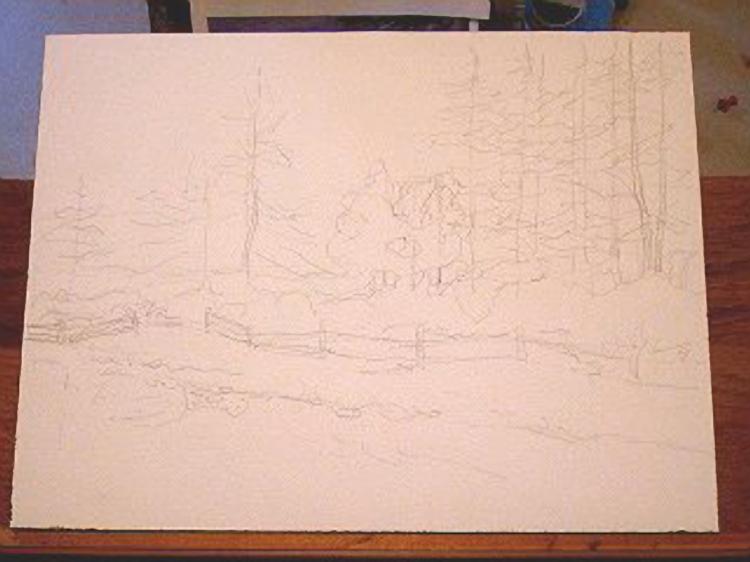Рисуем сосновый лес акварелью - шаг 1