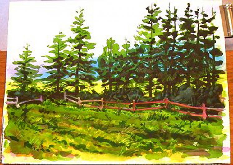 Рисуем сосновый лес акварелью - шаг 11