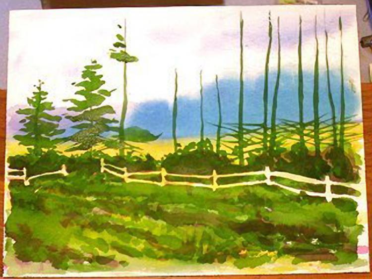 Рисуем сосновый лес акварелью - шаг 5