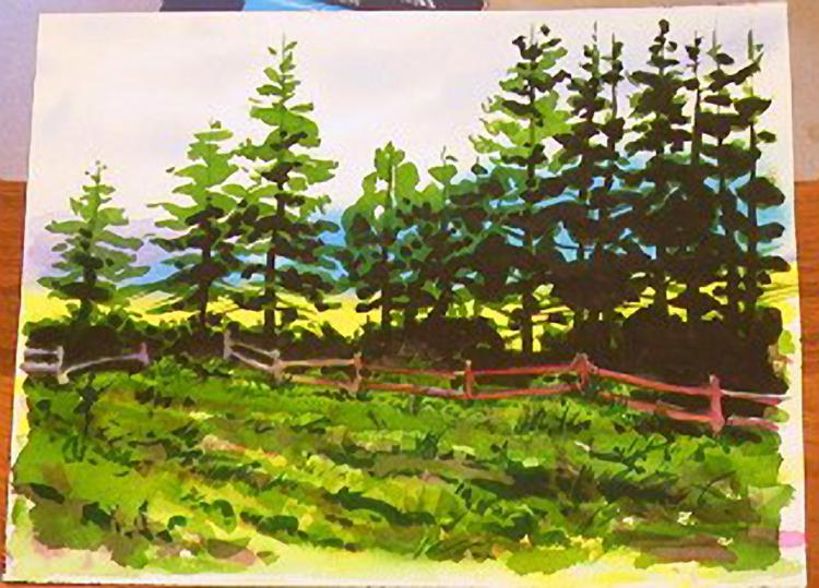 Рисуем сосновый лес акварелью - шаг 8