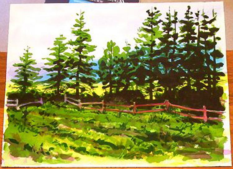 Рисуем сосновый лес акварелью - шаг 9