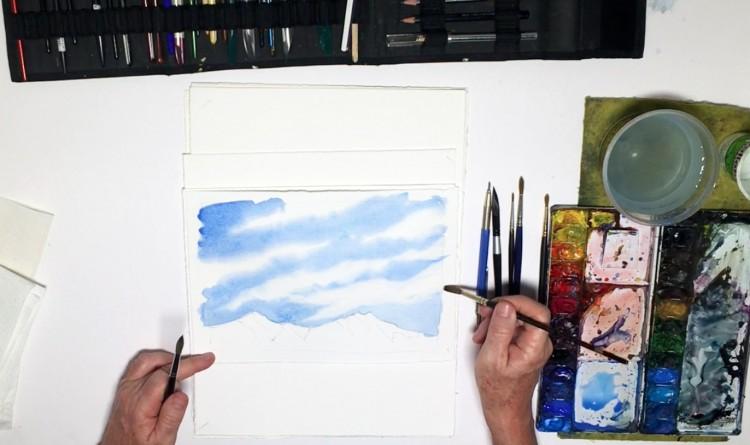 Рисуем небо с перистыми облаками и заснеженные горы - шаг 4