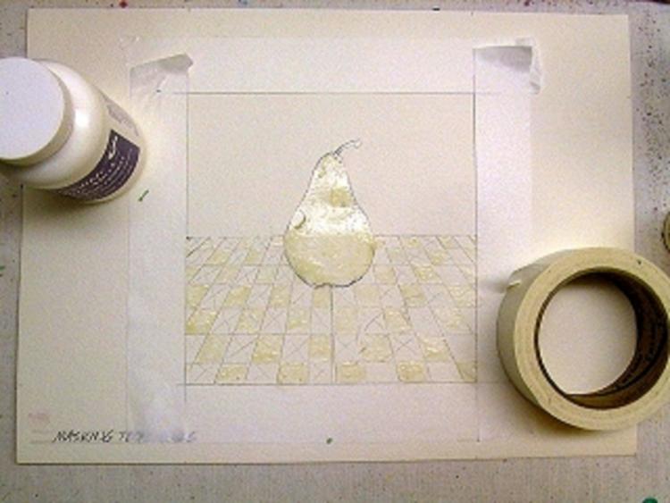 Рисуем грушу с помощью маскирующей жидкости - шаг 2