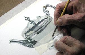 Рисуем серебряный чайник акварелью - шаг 11