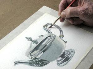 Рисуем серебряный чайник акварелью - шаг 13