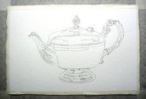 Рисуем серебряный чайник акварелью - шаг 3