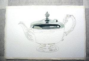 Рисуем серебряный чайник акварелью - шаг 5