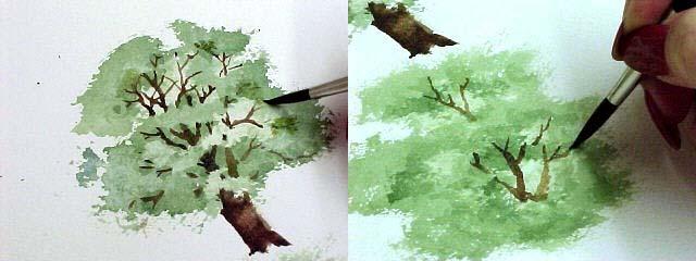 Рисуем ветвистые деревья акварелью с помощью бумажного полотенца - шаг 6